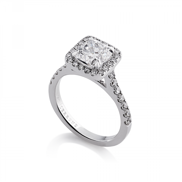 18ct white gold cushion cut diamond ring with diamond halo - Image 2