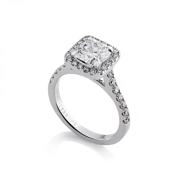 18ct white gold cushion cut diamond ring with diamond halo - Image 2