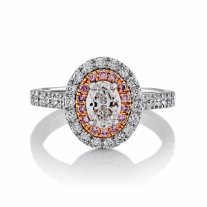 18ct white & rose gold oval diamond ring with fancy pink diamonds