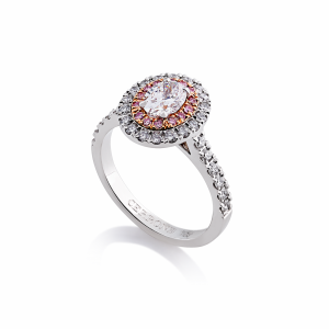 18ct white & rose gold oval diamond ring with fancy pink diamonds