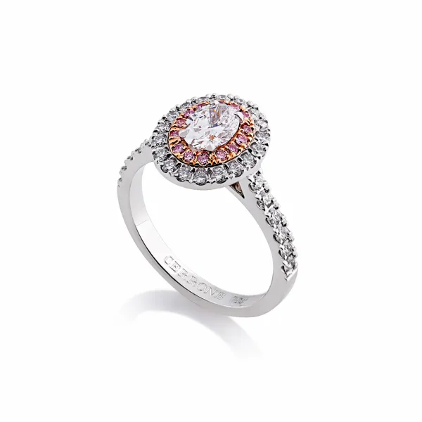 18ct white & rose gold oval diamond ring with fancy pink diamonds - Image 2
