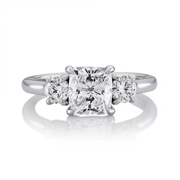 18ct white gold cushion cut three stone diamond ring