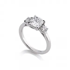 18ct white gold cushion cut three stone diamond ring