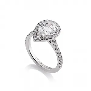 18ct white gold pear shaped diamond ring with halo