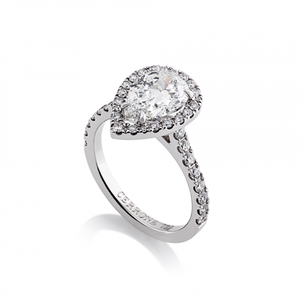 18ct white gold pear shaped diamond ring with halo - Image 2