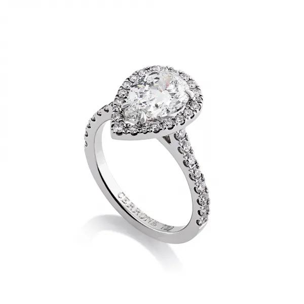 18ct white gold pear shaped diamond ring with halo - Image 2