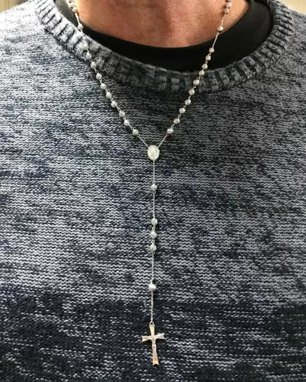 18ct white gold rosary beads