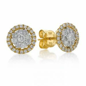 18ct yellow gold diamond cluster stud earrings with halo
