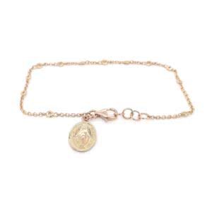 18ct rose gold bezel set diamond bracelet with religious medal