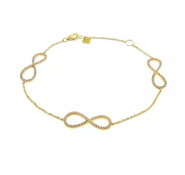 18ct yellow gold triple diamond set infinity bracelet