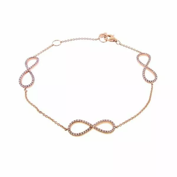 18ct rose gold triple diamond set infinity bracelet