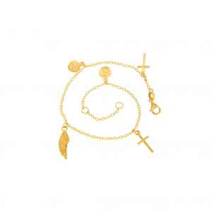 18ct yellow gold feather charm rosary bracelet