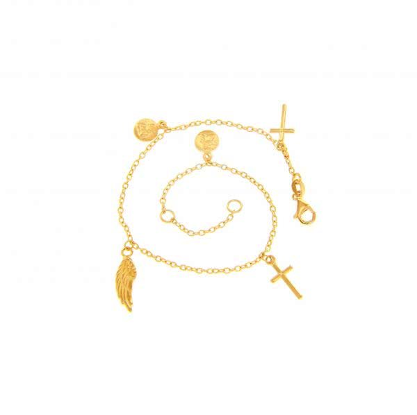 18ct yellow gold feather charm rosary bracelet