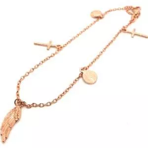 18ct rose gold feather charm rosary bracelet
