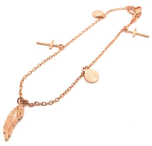 18ct rose gold feather charm rosary bracelet