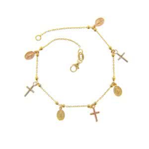 18ct yellow, rose and white gold rosary bracelet
