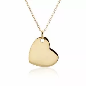 18ct yellow gold plain heart shape necklace on angle