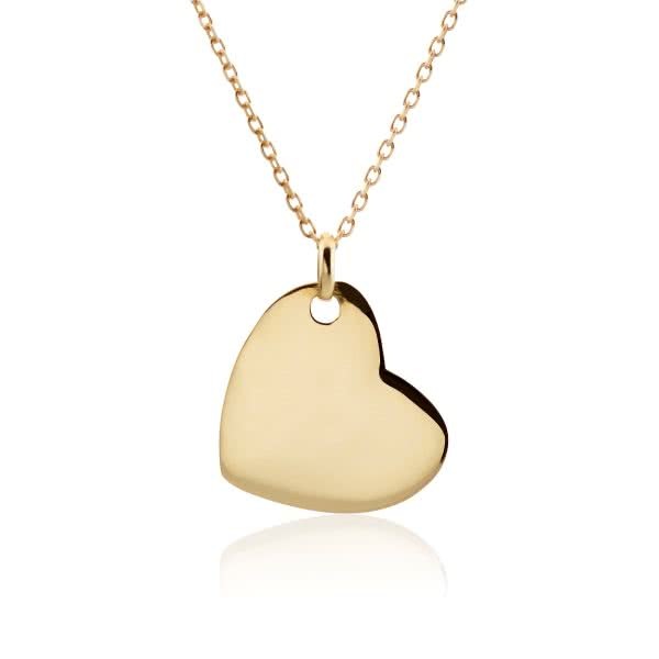 18ct yellow gold plain heart shape necklace on angle