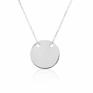 18ct white gold round plate necklace