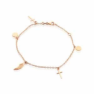 18ct rose gold feather charm rosary bracelet