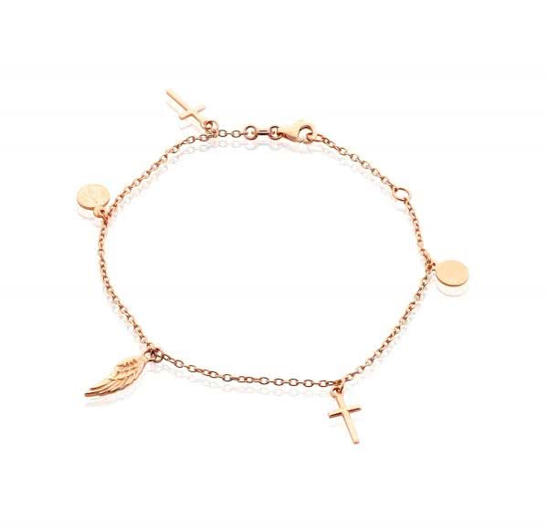 18ct rose gold feather charm rosary bracelet