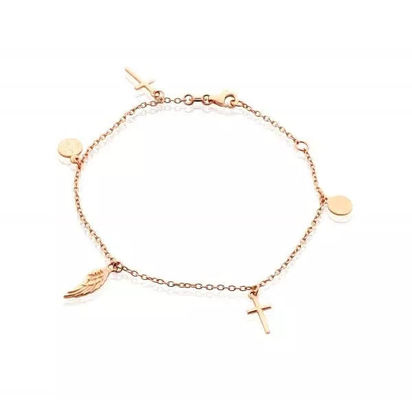 18ct rose gold feather charm rosary bracelet