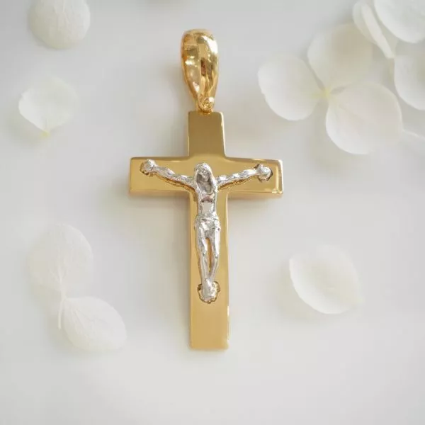 18ct yellow and white gold crucifix pendant