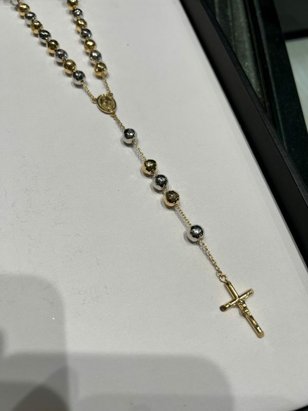18ct yellow and white gold rosary bead necklace