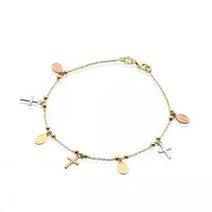 18ct yellow, rose and white gold rosary bracelet
