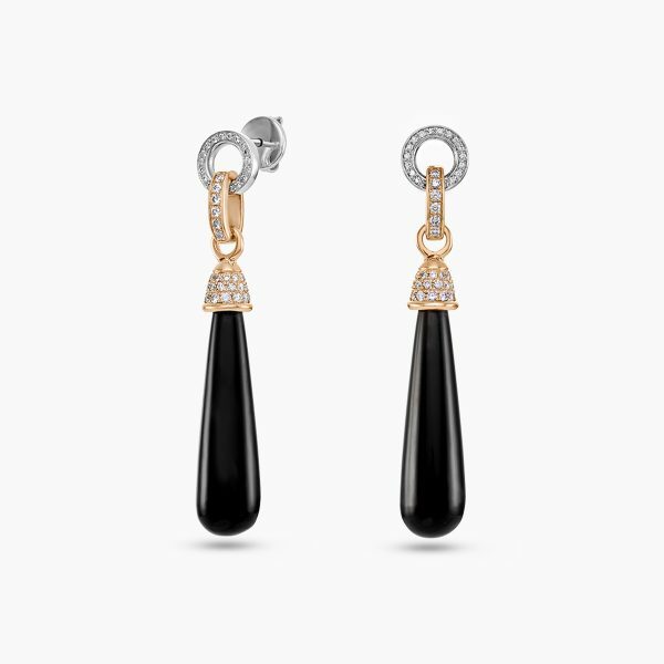 18ct gold black onyx and diamond drop earrings
