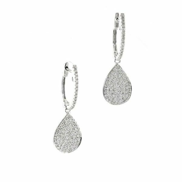18ct white gold pave diamond tear drop earrings. Australia's most awarded jeweller.