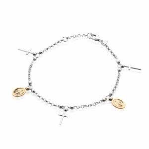 18ct white and rose gold cross & rosary charm bracelet
