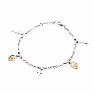 18ct white and rose gold cross & rosary charm bracelet