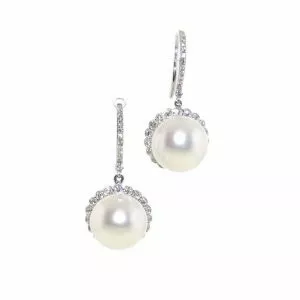 18ct White Gold Diamond & South Sea Pearl Drop Earrings. Australia's most awarded jeweller. Located in Sydney and melbourne.