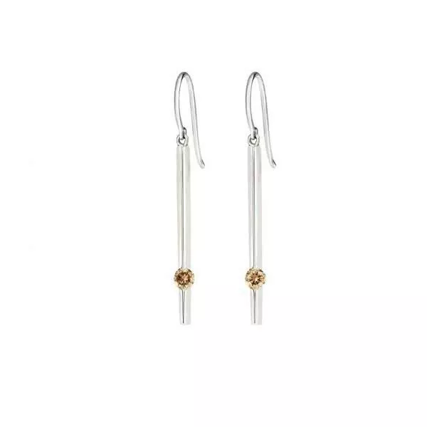 18ct White Gold Shepard Hook Cognac Diamond Drop Earrings