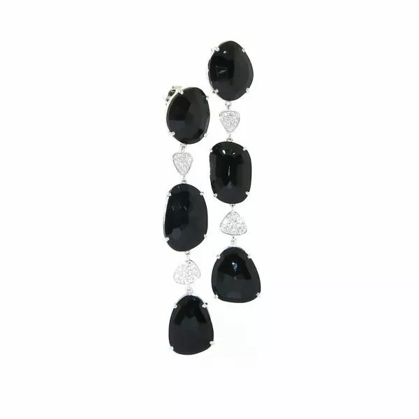 18ct white gold black spinel and diamond drop earrings
