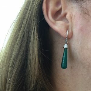 18ct white gold green onyx diamond drop earrings
