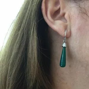 18ct white gold green onyx diamond earrings