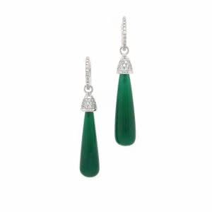 18ct white gold green onyx diamond drop earrings