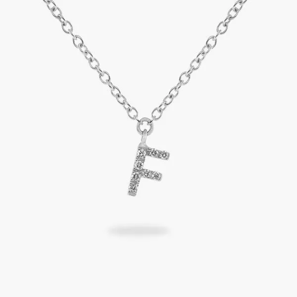 18ct white gold diamond initial 'F' necklace