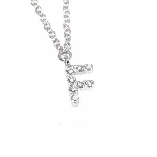 18ct white gold diamond initial 'F' necklace. Suitable for everyday wear, this necklace is also a great idea for a gift