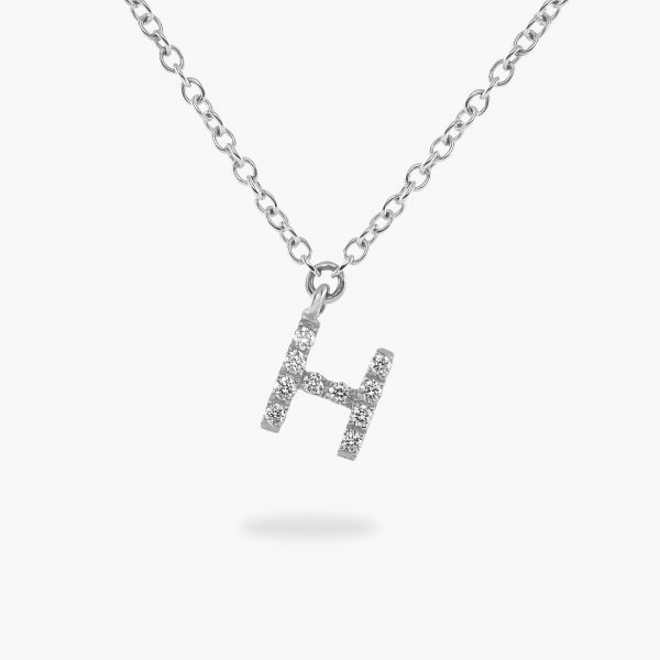 18ct white gold diamond initial 'H' necklace