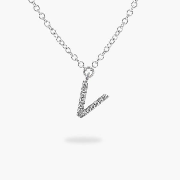 18ct white gold diamond initial "V" necklace