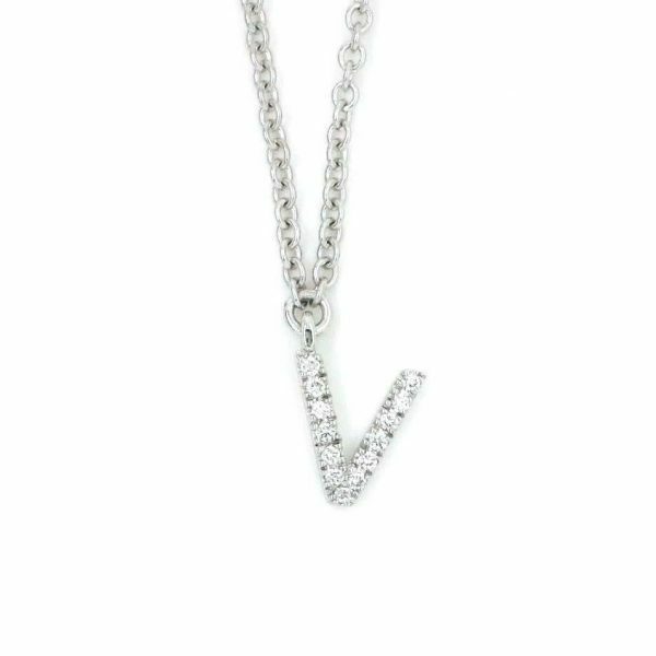 18ct white gold diamond initial "V" necklace