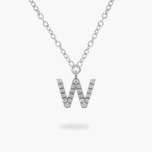 18ct white gold diamond initial "W" necklace