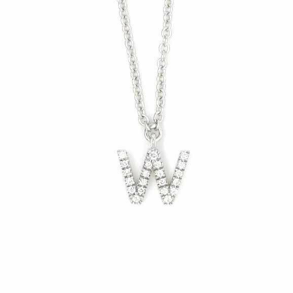 18ct white gold diamond initial "W" necklace