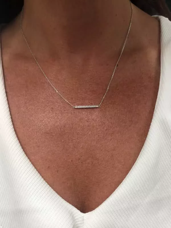 18ct white gold diamond bar necklace - Image 2