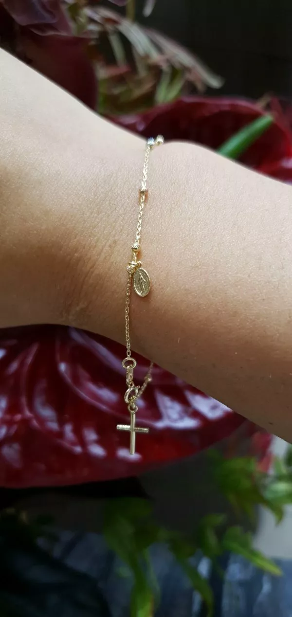 18ct yellow, rose and white gold rosary beads bracelet