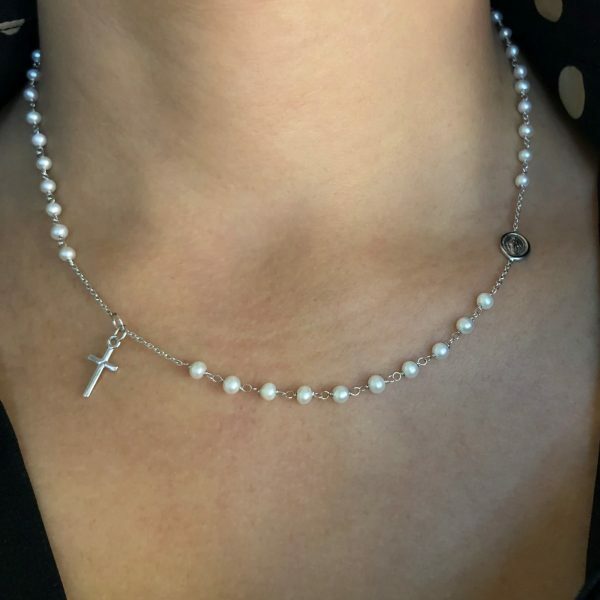 18ct white gold pearl rosary necklace