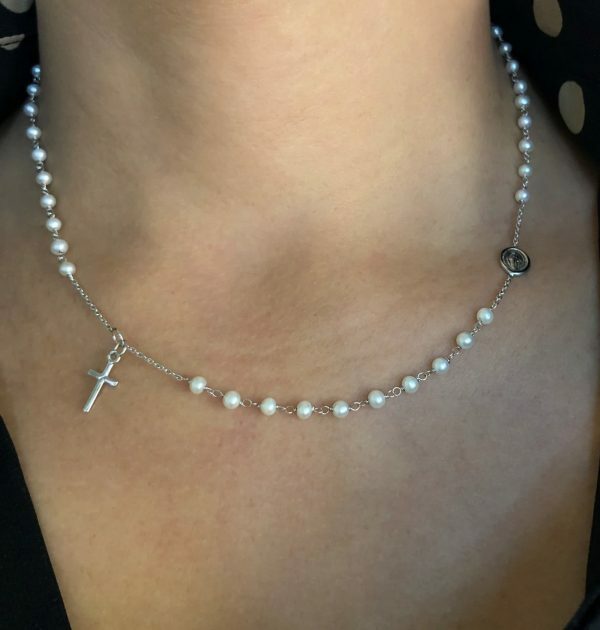 18ct white gold pearl rosary necklace